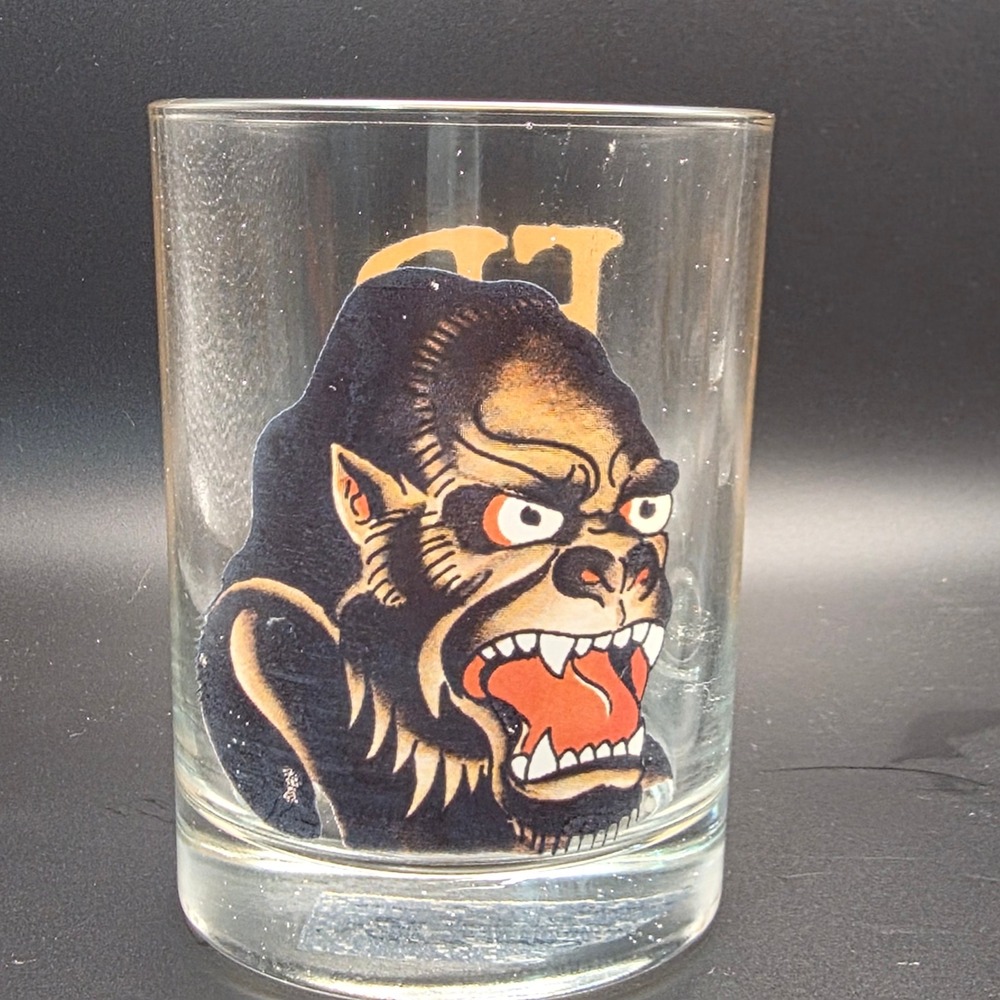 Ed Hardy Whiskey Glasses Set of 3 Clear Gold Tattoo Art Tiger Cobra Gorilla Good - Picture 2 of 8